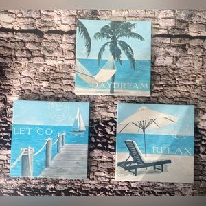 3 Piece Coastal Escape Canvas Wall Art. 12inch